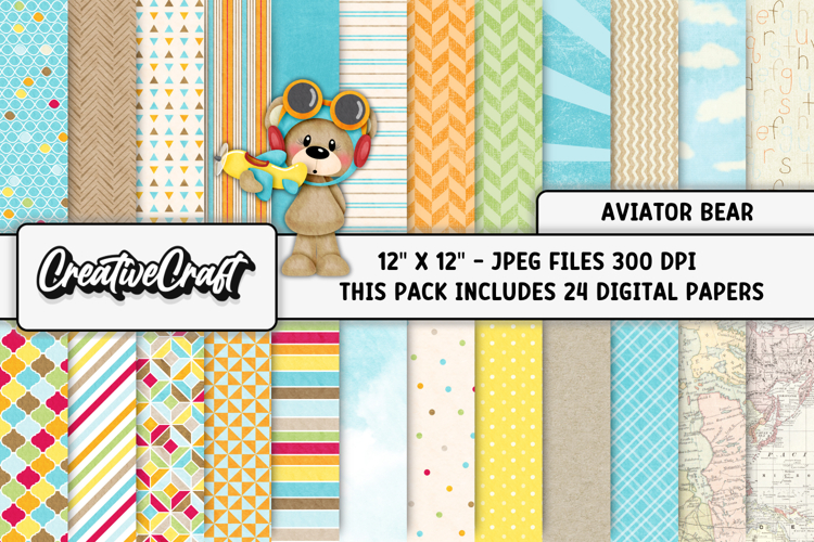 Aviator Bear Digital Papers, aviator backgrounds designs