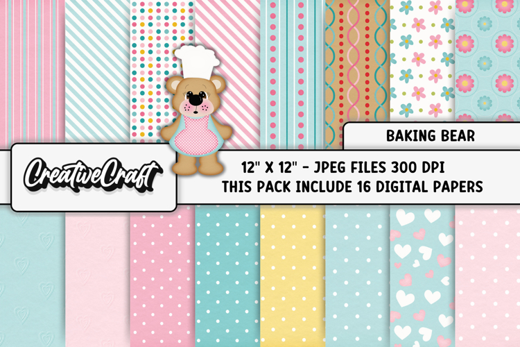 Baking Bear Digital Papers, kitchen backgrounds designs