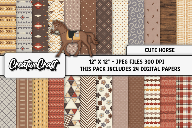 Cute Horse Digital Papers, cute horse backgrounds designs