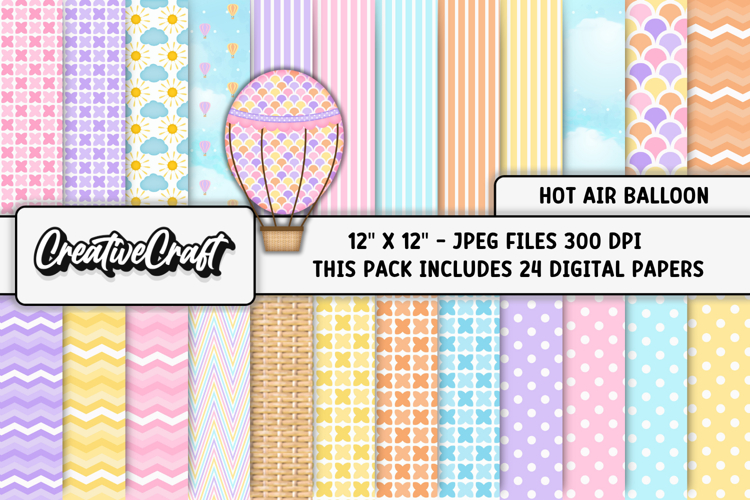Hot Air Balloon Digital Papers, scrapbook background designs