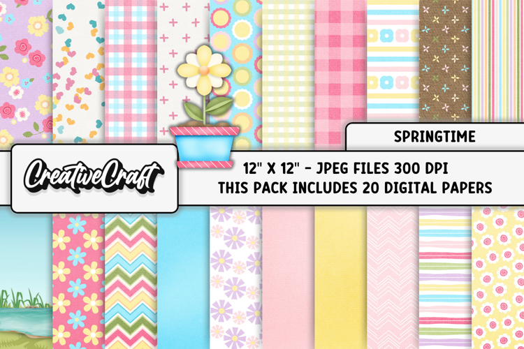 Springtime Digital Papers, spring backgrounds illustrations