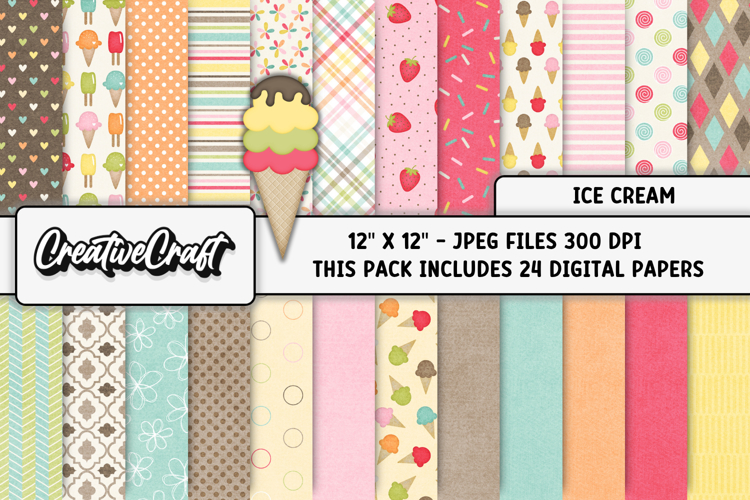 Ice Cream Digital Papers, summer digital scrapbook designs