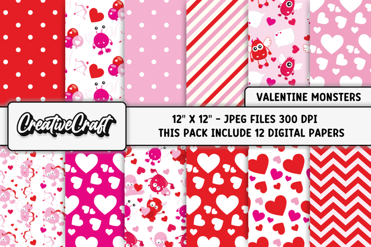 Valentines Day Digital Papers, valentines day illustrations