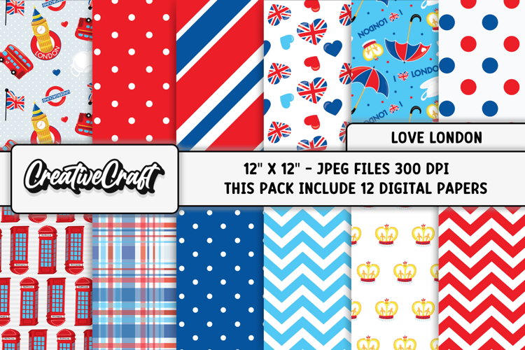 Love London Digital Papers, london backgrounds illustrations