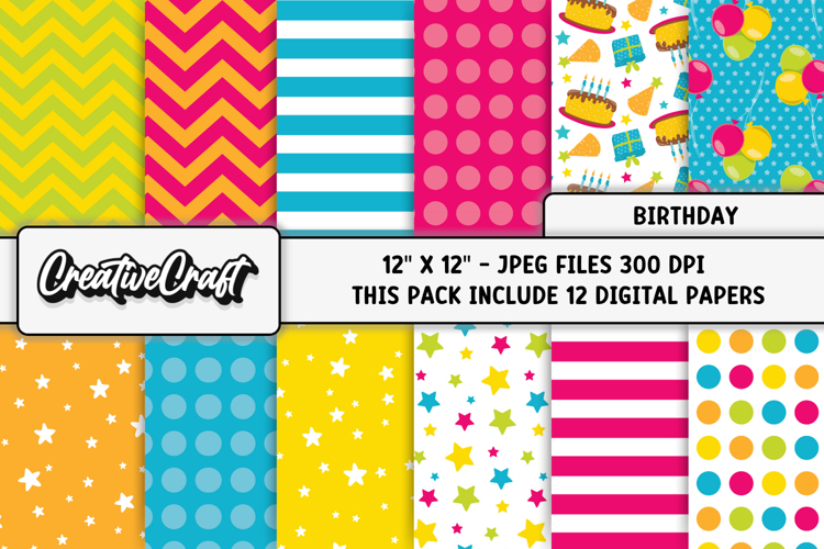 Happy Birthday Digital Papers, scrapbook backgrounds designs