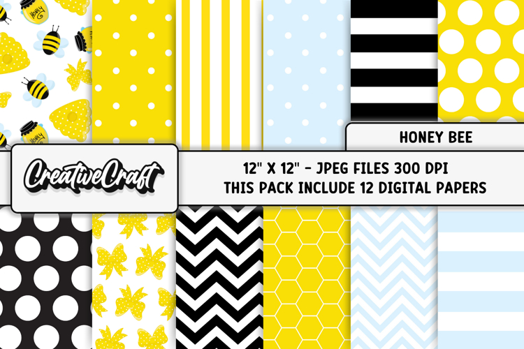 Honey Bee Digital Paper, honeybee scrapbook, illustrations
