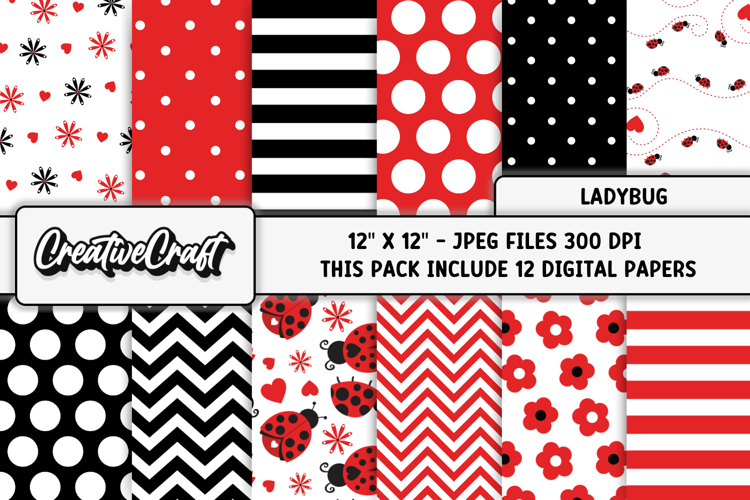 Ladybug Digital Paper, ladybug scrapbook backgrounds designs