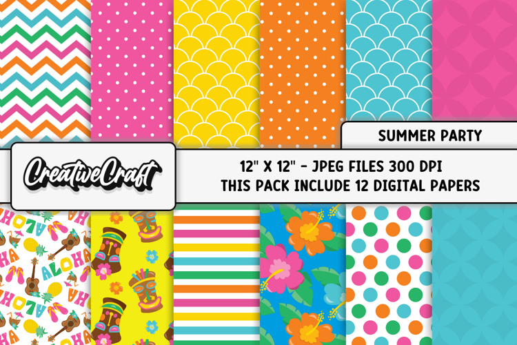Summer Party Digital Papers, scrapbook backgrounds designs