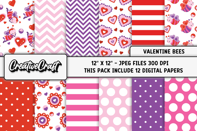Valentines Day Digital Papers, valentines day illustrations