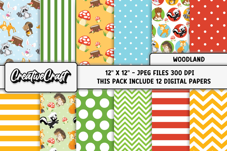 Woodland Digital Paper, fall autumn digital papers graphics