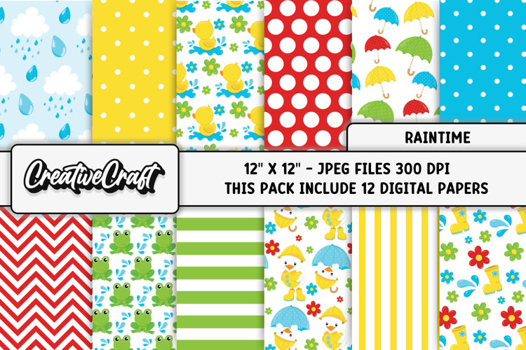 Rain Time Digital Papers, scrapbooking backgrounds designs