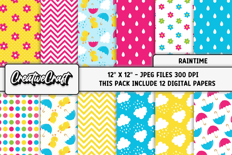 Rain Time Digital Papers, scrapbooking backgrounds designs