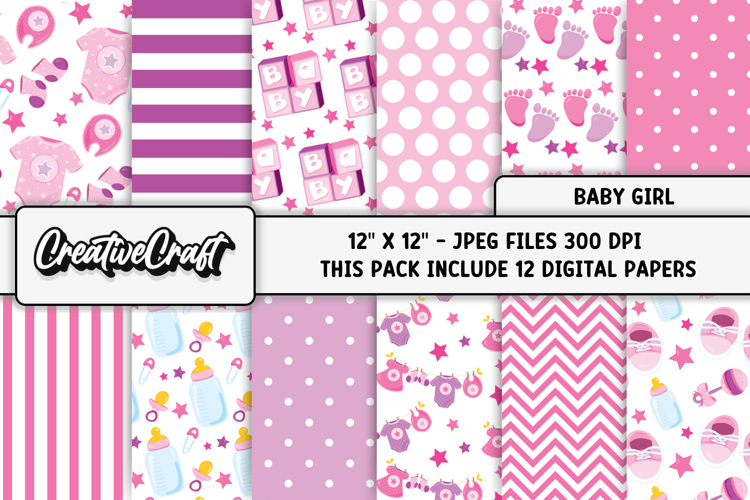 Baby Girl Digital Papers, baby shower digital scrapbooking