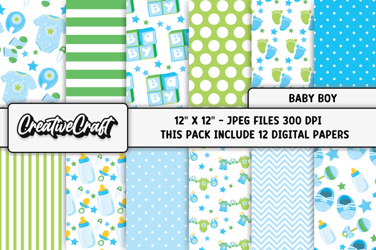 Baby Boy Digital Paper, baby boy graphics, baby illustration