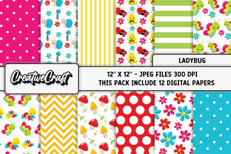 Ladybug Digital Paper, ladybug scrapbook backgrounds designs