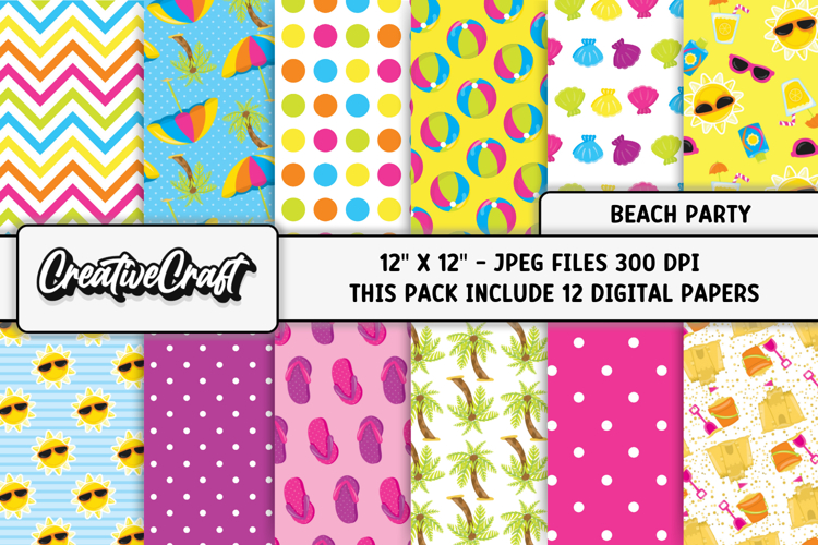 Beach Party Digital Paper, summer backgrounds illustrations
