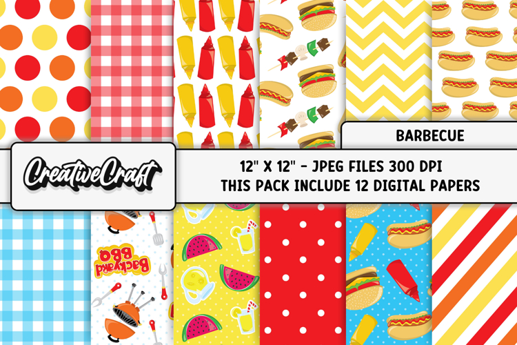 Barbecue Digital Papers, illustrations, backgrounds designs