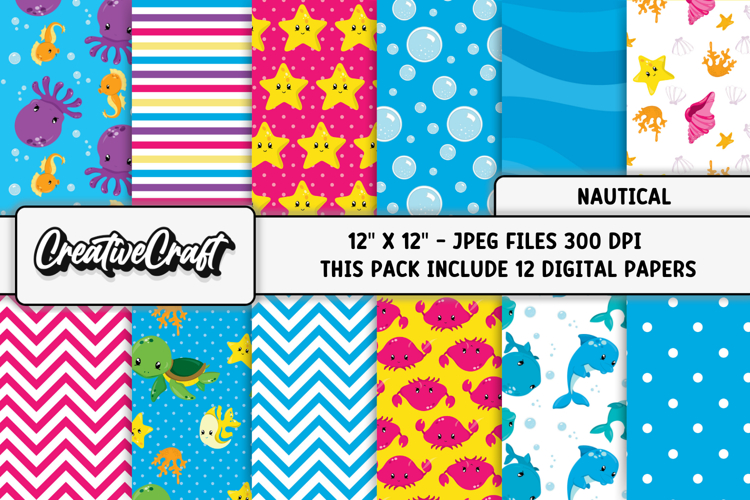 Nautical Digital Papers, scrapbooking backgrounds designs