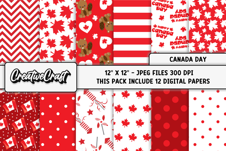 Canada Day Digital Papers, illustrations, background designs
