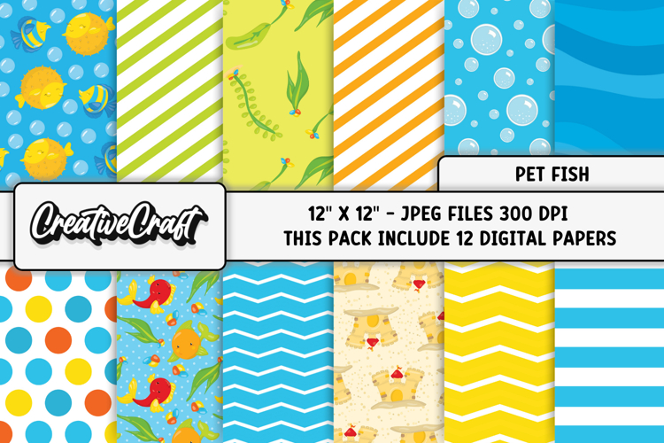 Fish Tank Digital Paper, pet fish graphics, illustrations