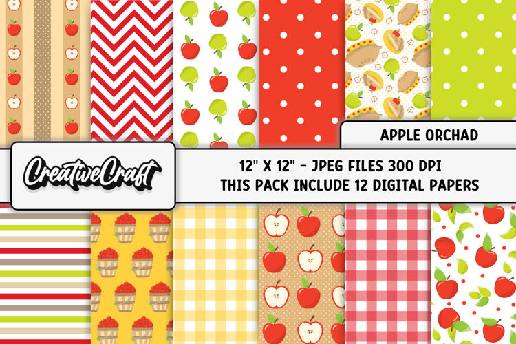 Apple Orchard Digital Paper, fruit graphics, illustrations