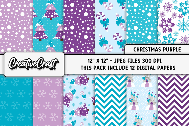 Purple Christmas Digital Papers, christmas background design