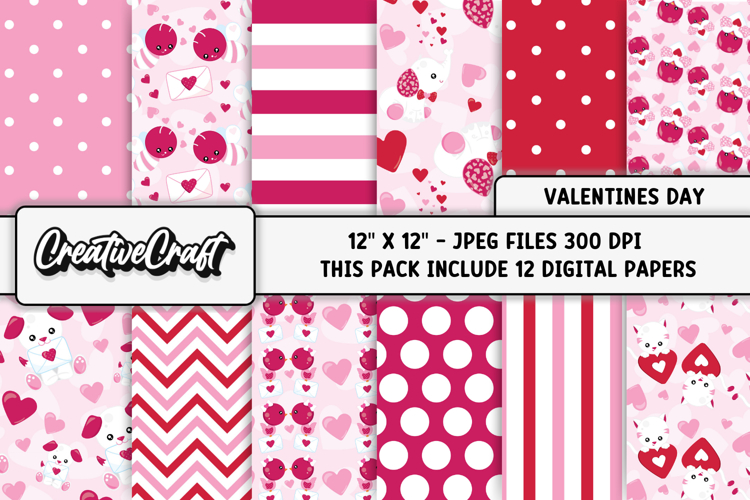 Valentines Day Digital Papers, valentines day illustrations