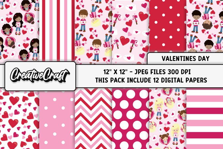 Valentines Day Digital Papers, valentines day illustrations