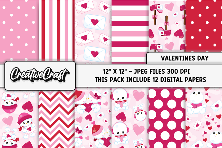 Valentines Day Digital Papers, valentines day illustrations