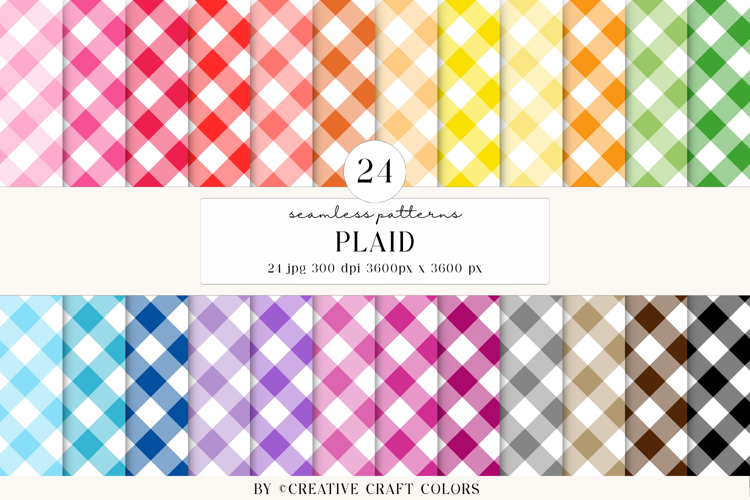 Plaid Gingham Seamless Patterns, rainbow digital papers
