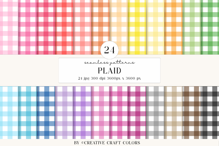 Plaid Gingham Seamless Patterns, rainbow digital papers