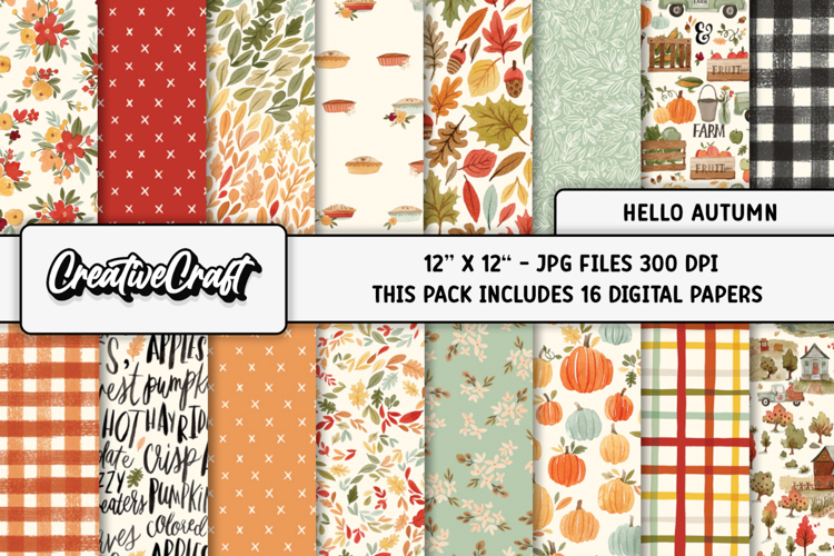 Autumn Fall Digital Paper, thanksgiving digital scrapbook example image 1
