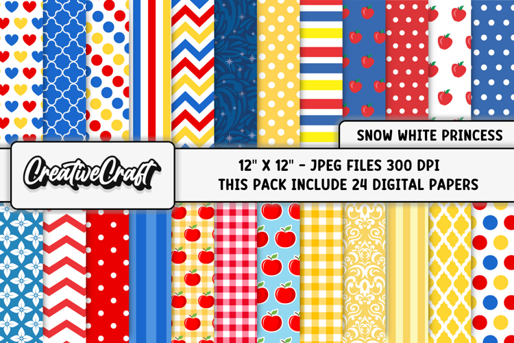 Snow white Princess Digital Paper, princess illustration