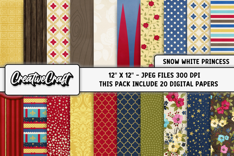 Snow white Princess Digital Paper, princess illustration