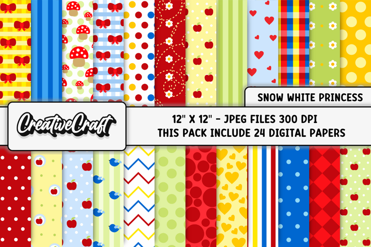 Snow white Princess Digital Paper, princess illustration
