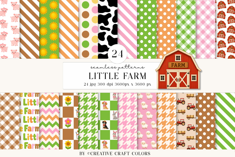 Animals Farm Seamless Patterns, digital papers, scrapbooking