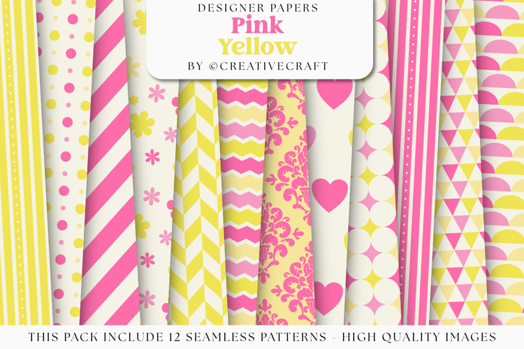 Pink Yellow Seamless Patterns, summertime digital papers