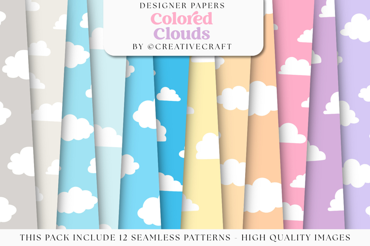 Colored Clouds Seamless Patterns, colored digital papers