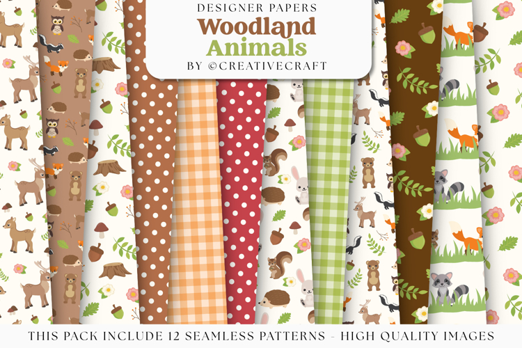 Woodland Animals Seamless Patterns, woodland digital papers