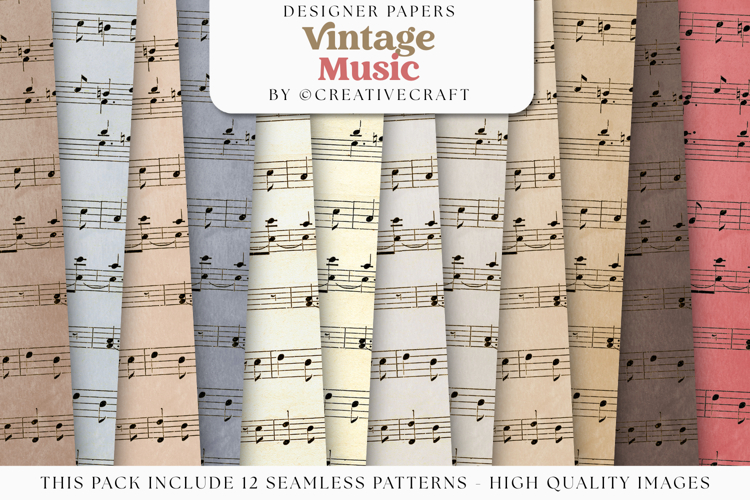Music Vintage Seamless Patterns, old music digital papers