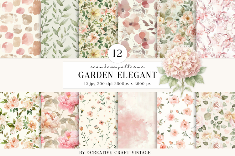 Garden Flowers Seamless Patterns, vintage scrapbooking