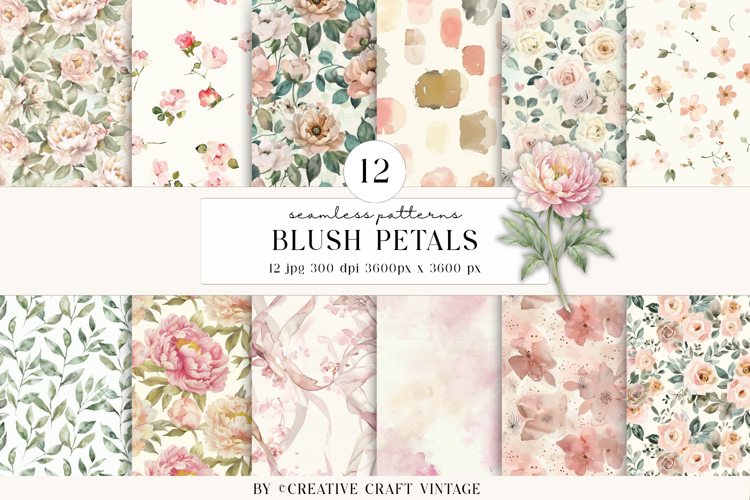 Blush Roses Seamless Patterns, floral vintage scrapbooking