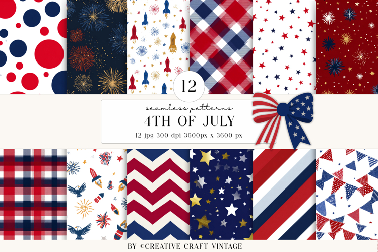 4th of July Seamless Patterns, independence day illustration