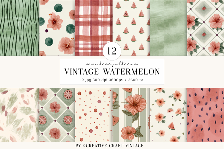 Vintage Watermelon Seamless Patterns, watercolor papers