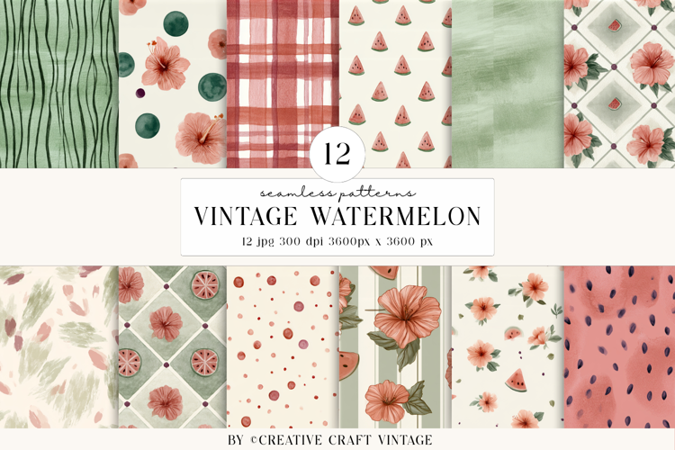 Vintage Watermelon Seamless Patterns, watercolor papers