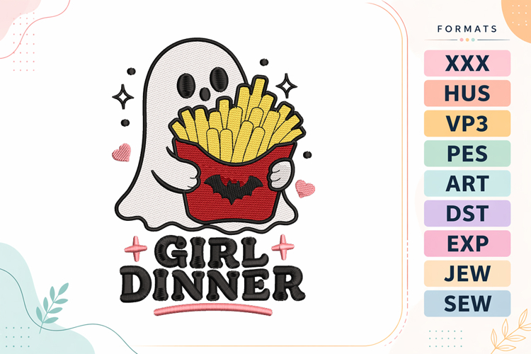 Ghost Fries Halloween Fast Food Embroidery Design