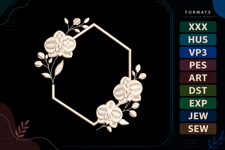 Floral Hexagon Frame Embroidery Design