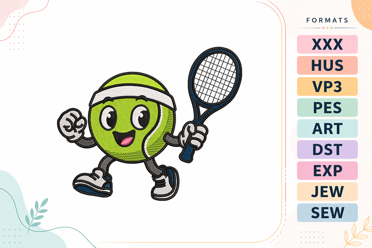 Cute Tennis Ball Player Sports Embroidery Design