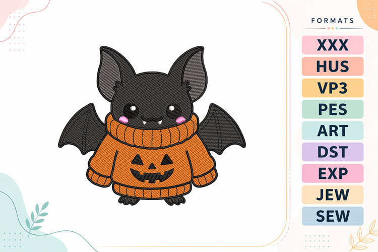 Halloween Bat Sweater Embroidery Design example image 1