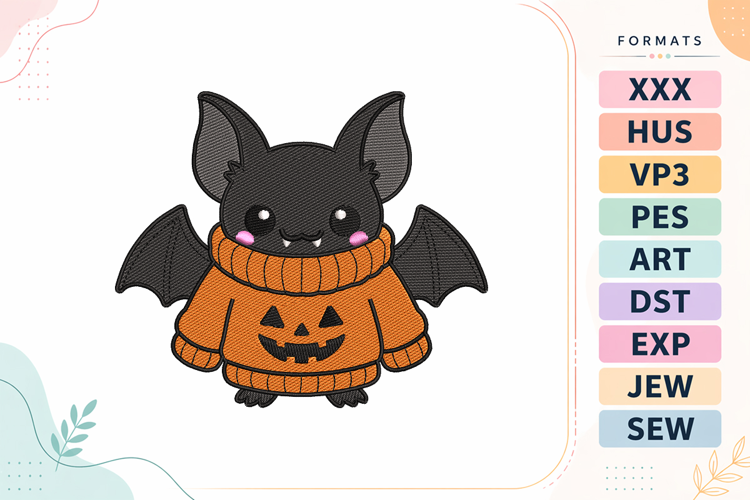 Halloween Bat Sweater Embroidery Design